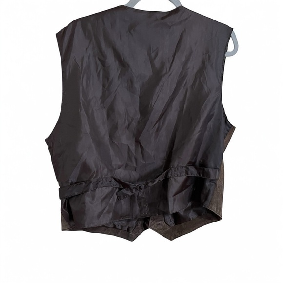 Vintage 90s Brandon Thomas Argyle Academia Western Leather Wool Button Vest Sz L - Picture 5 of 5